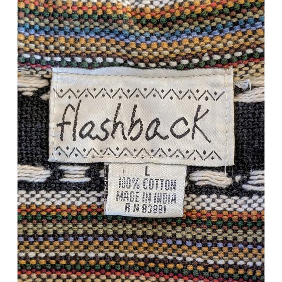 VTG Flashback Jacket Blazer Large Black Woven Cotton Ethnic Boho Aztec Beaded - Picture 10 of 11